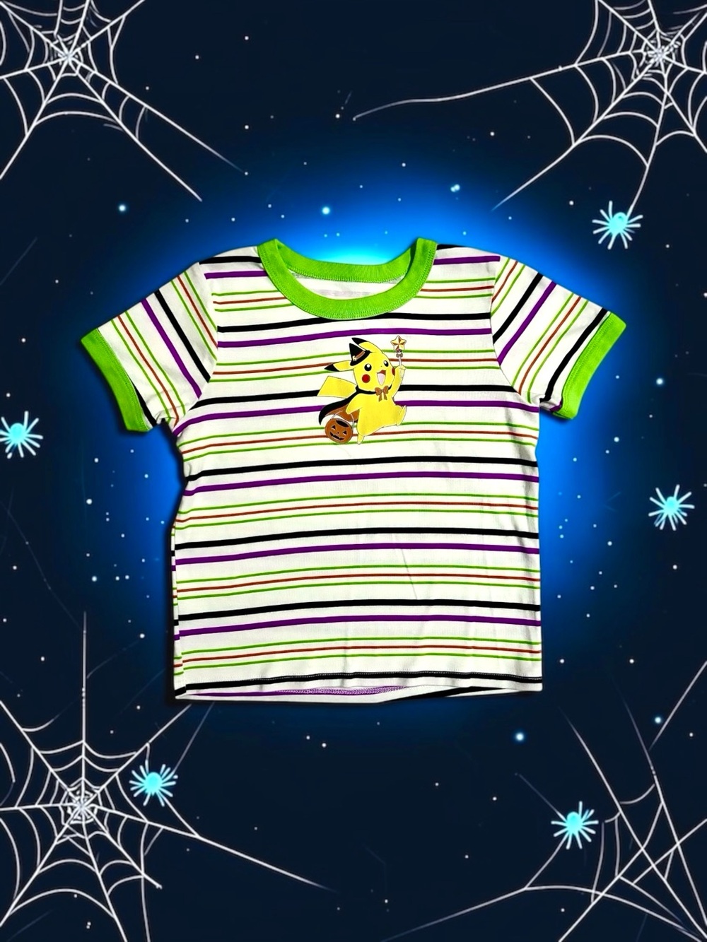 Pokémon Pikachu Halloween Tee Purple/Orange with Lime Trim Girls XL (14)